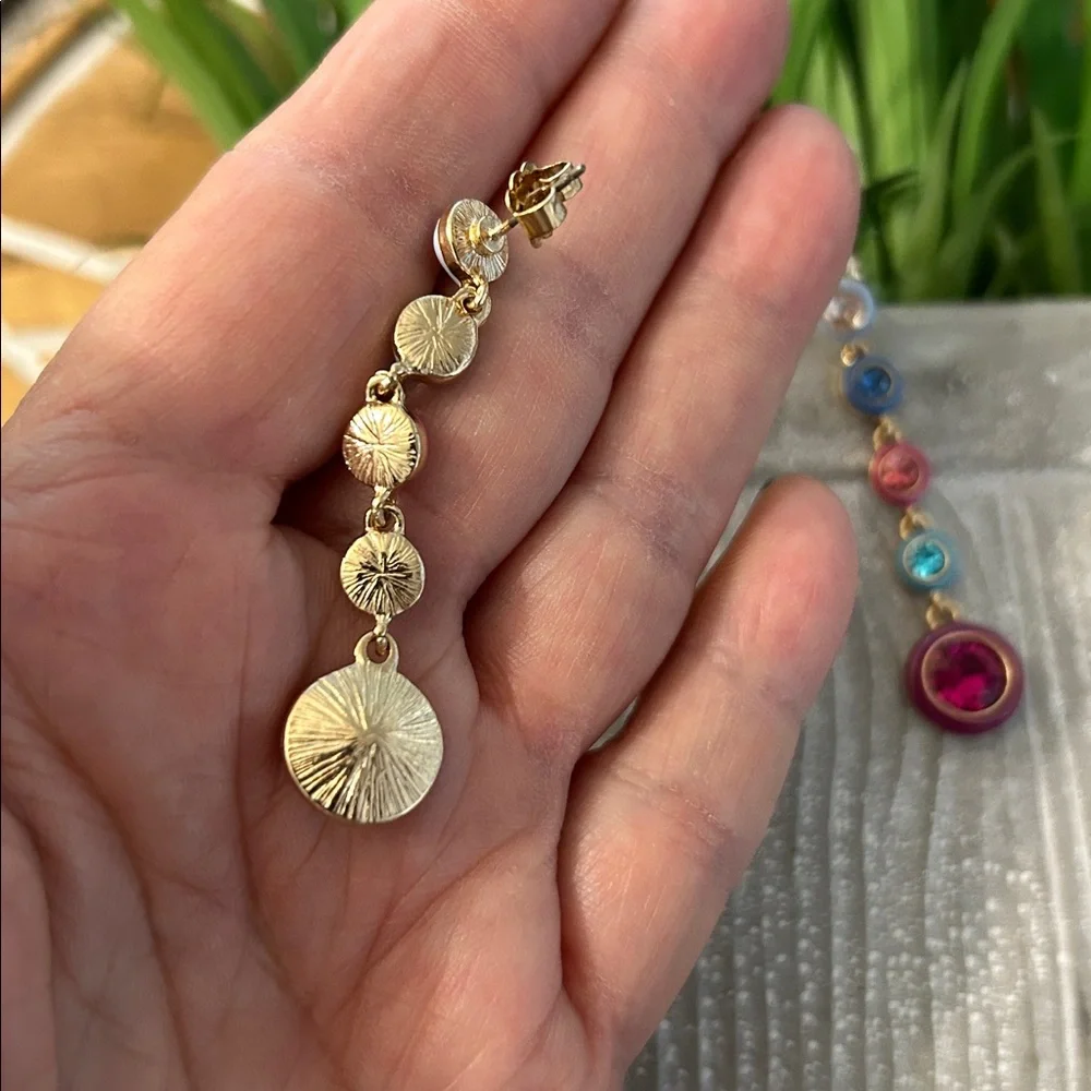 Avon Studio 1886 Enamel Earrings NEW postback dangle drops pink aqua blue - Picture 4 of 9